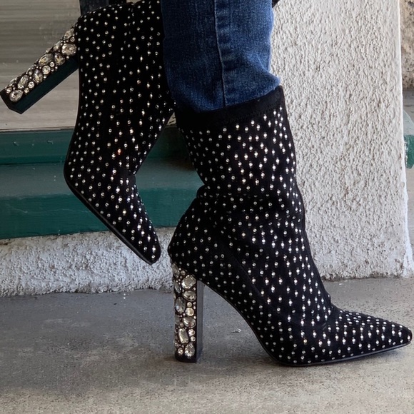 Italiana Black Rhinestone Sock Bootie Stiletto - Picture 7 of 8